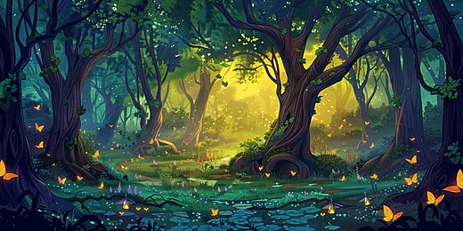 Slot dengan latar hutan dari kaca