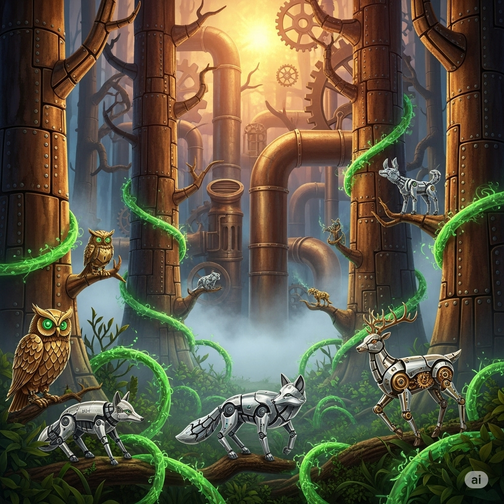 Slot dengan latar hutan mekanik
